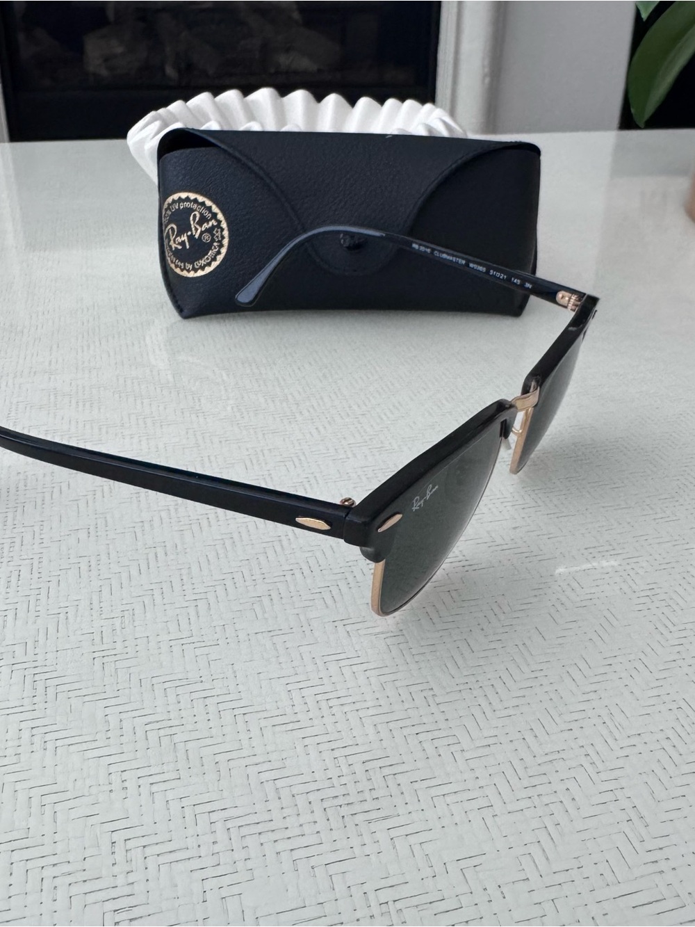 Ray-Ban Clubmaster Black Frame Sunglasses with Gold Hinges - Picture 2 of 6